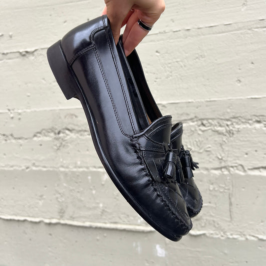 Vintage Giorgio Brutini 'Le Glove' Woven Leather Moc Toe Loafers - Size 9.5D - Made In Brazil - Black