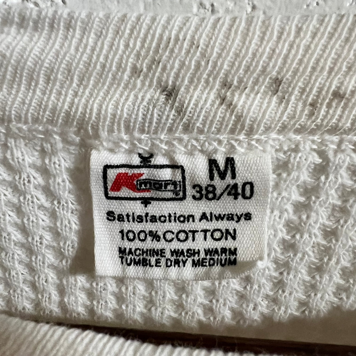 Vintage 60’s/70’s Distressed Kmart Waffle Knit Long Sleeve Shirt - Size Medium - Made In USA - White