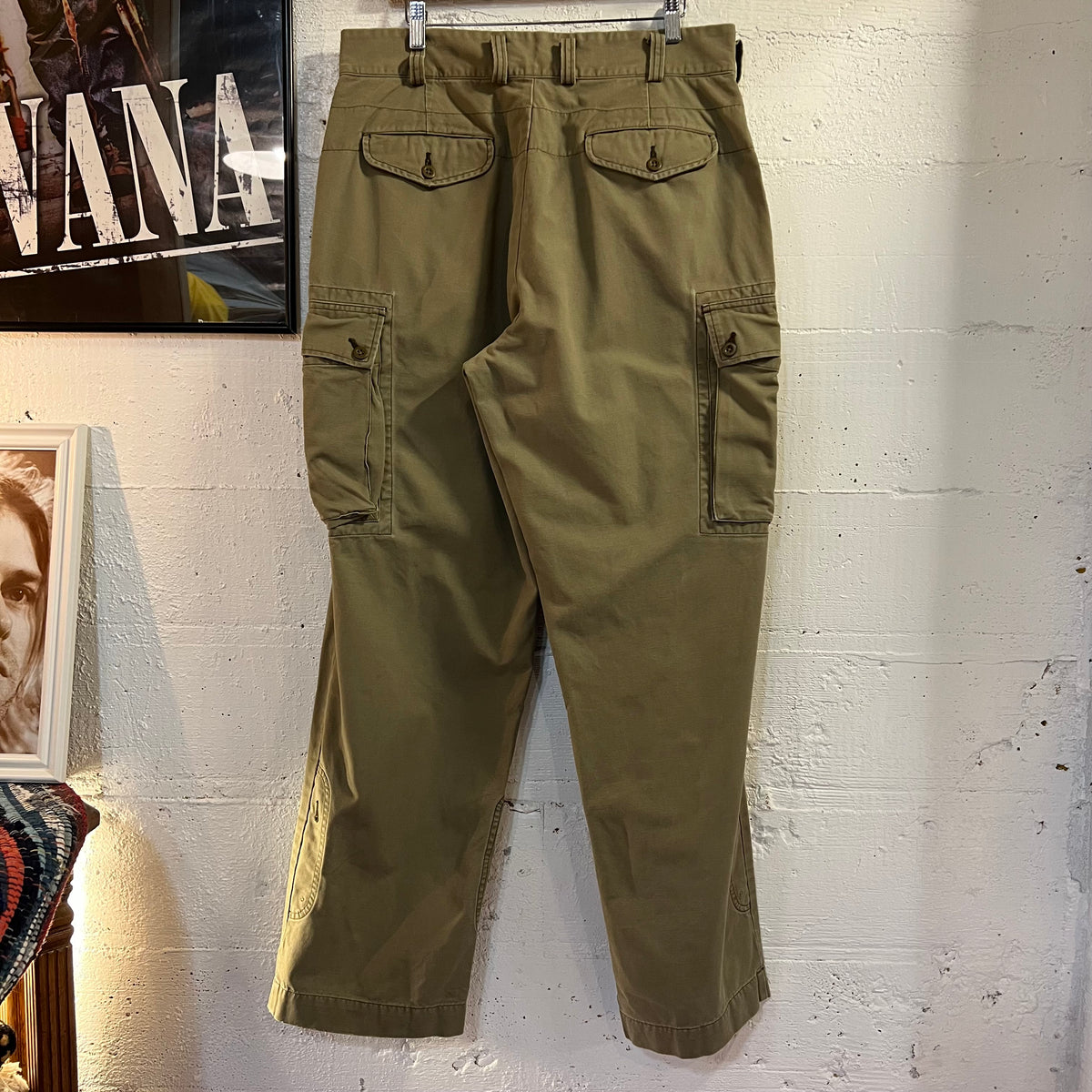 Vintage 90's Polo Ralph Lauren Multi Pocket Olive Drab Cotton Roll-Up Cargo Pants - Size 34" x 32" - Olive Drab