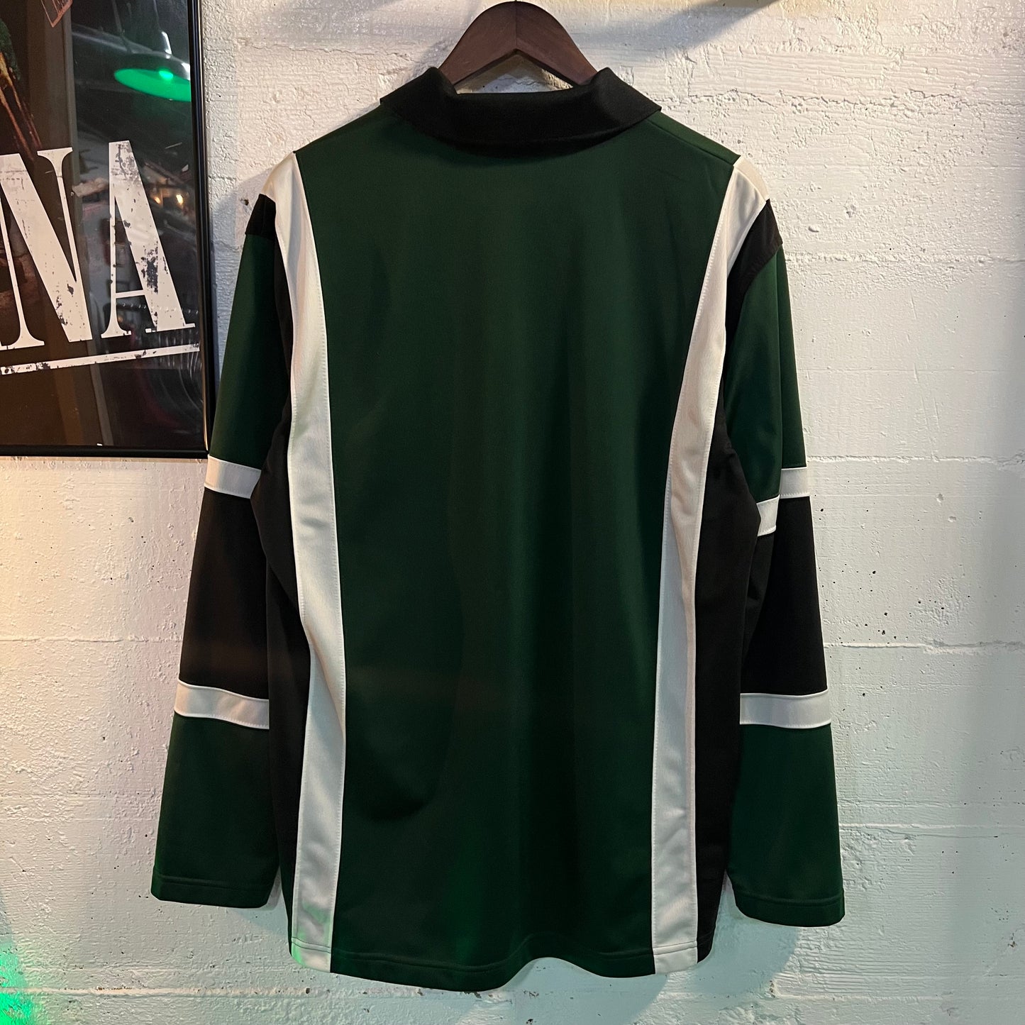 Vintage Jerzees Activewear Rugby Style Long Sleeve Jersey - Size Medium - Green/White/Black