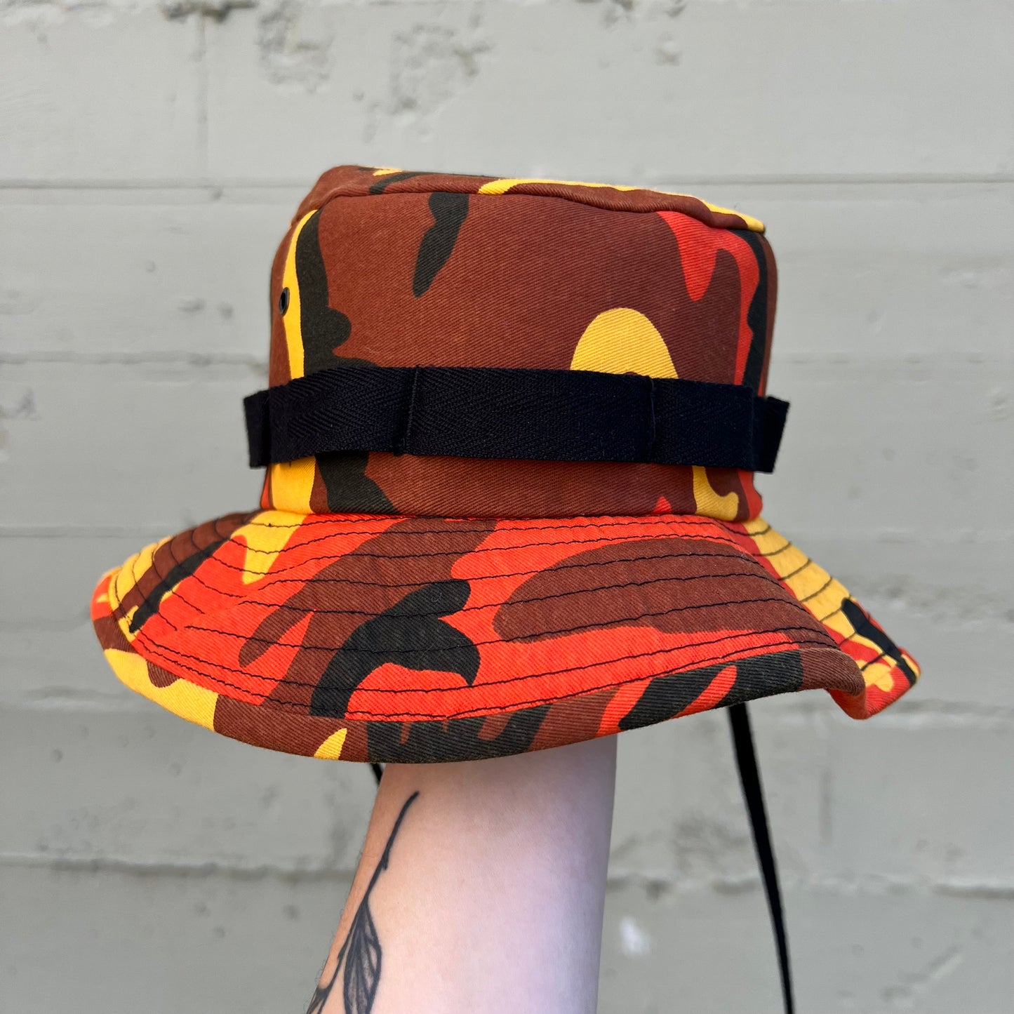 Y2K Blaze Orange Camo Mil-Type-J Jungle Boonie Hat - Size Large - Orange