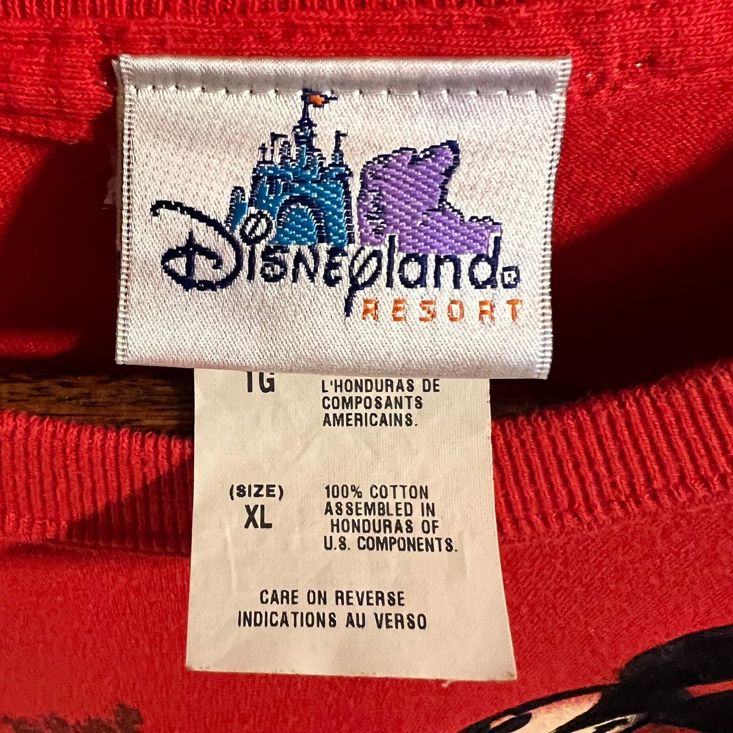 Vintage Distressed Disneyland Felt Mickey Mouse Baby T-Shirt - Size XL - Red