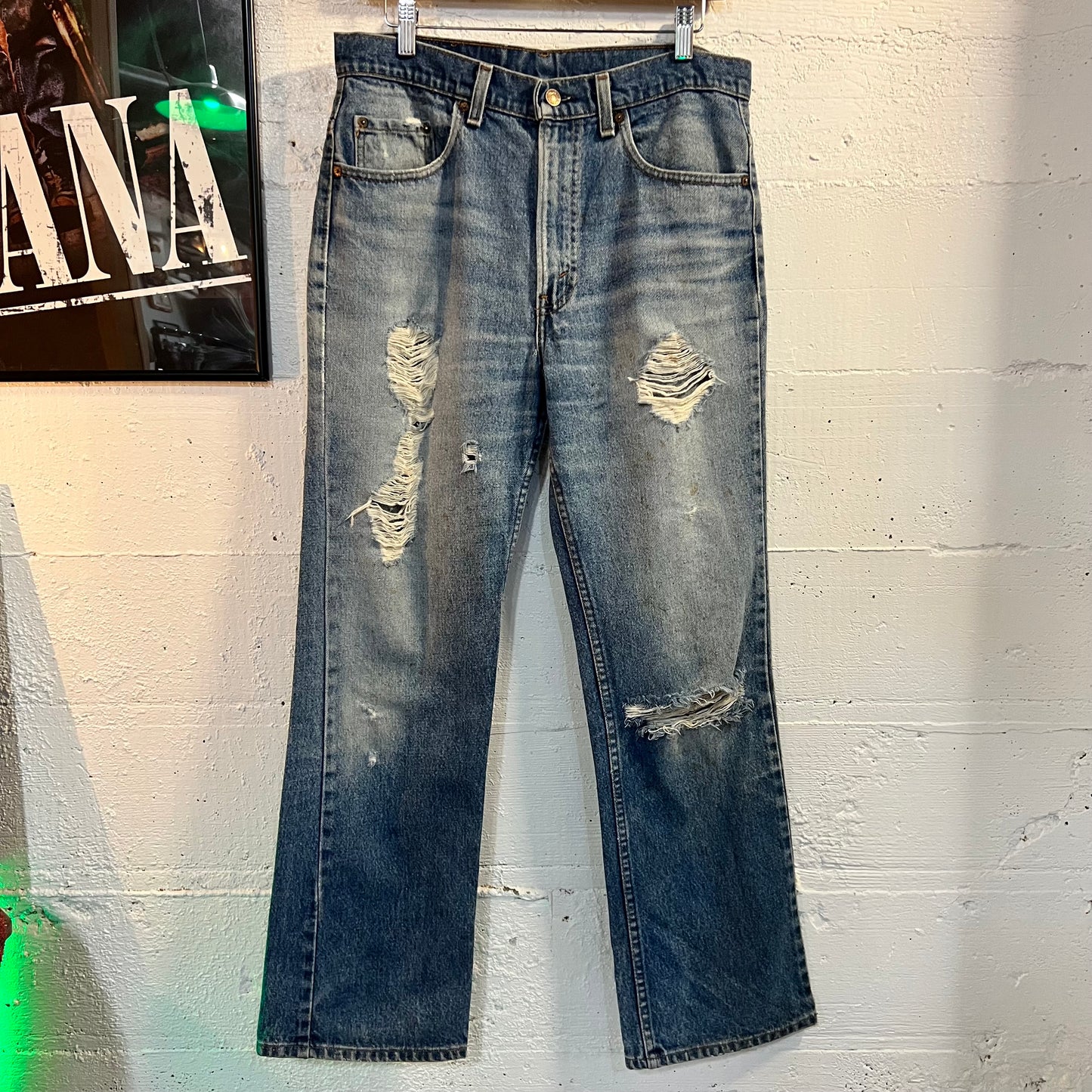 Vintage 1980's Levi's 517-0217 Distressed Bootcut Jeans - Size 32" x 30" - Made In USA - Stonewash Indigo