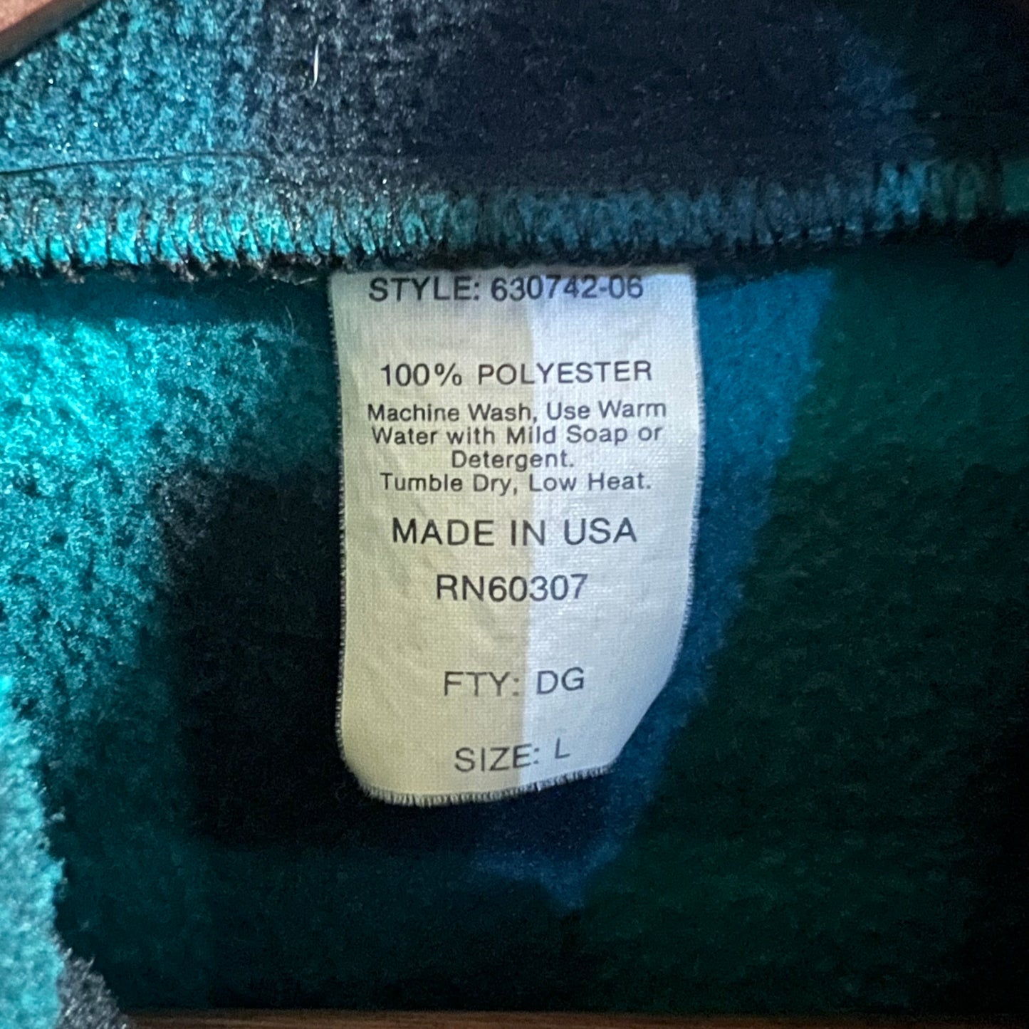 Vintage 90's Union Bay Buffalo Plaid Zip-Up Fleece Jacket - Size Large - Made In USA - Teal/Black