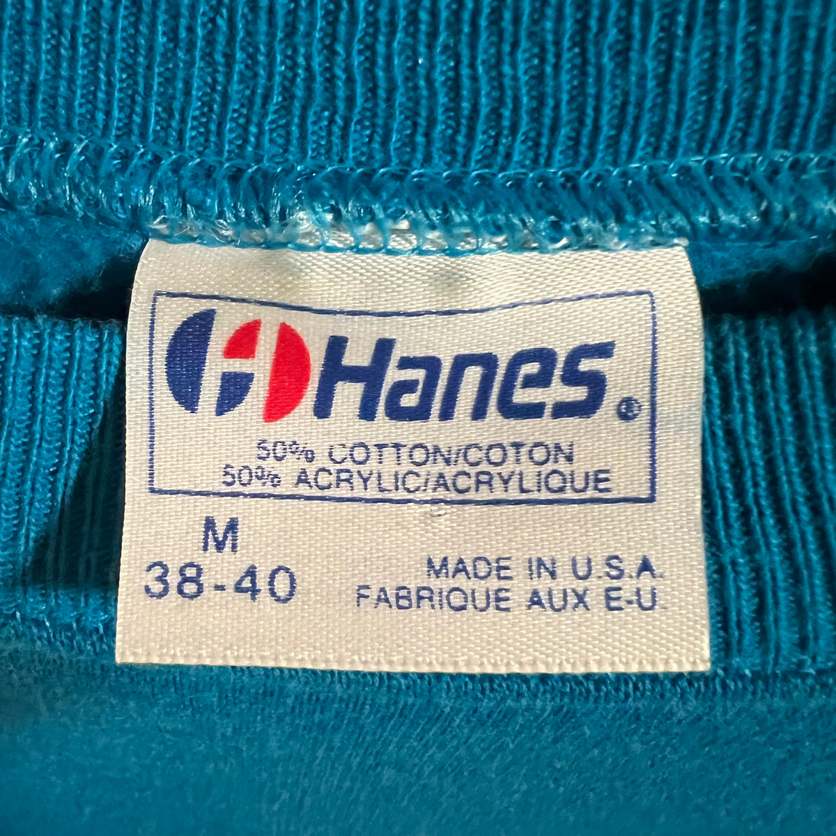 Vintage 80’s ‘Crew Of 89’ Raglan Sleeve Crewneck Sweatshirt - Size Medium - Made In USA - Turquoise/Black
