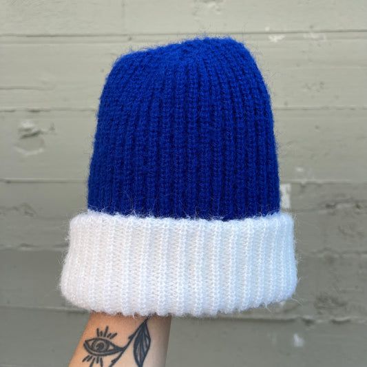 Vintage Mercedes-Benz Ribbed Knit Cuffed Beanie - One Size Fits Most - Blue/White