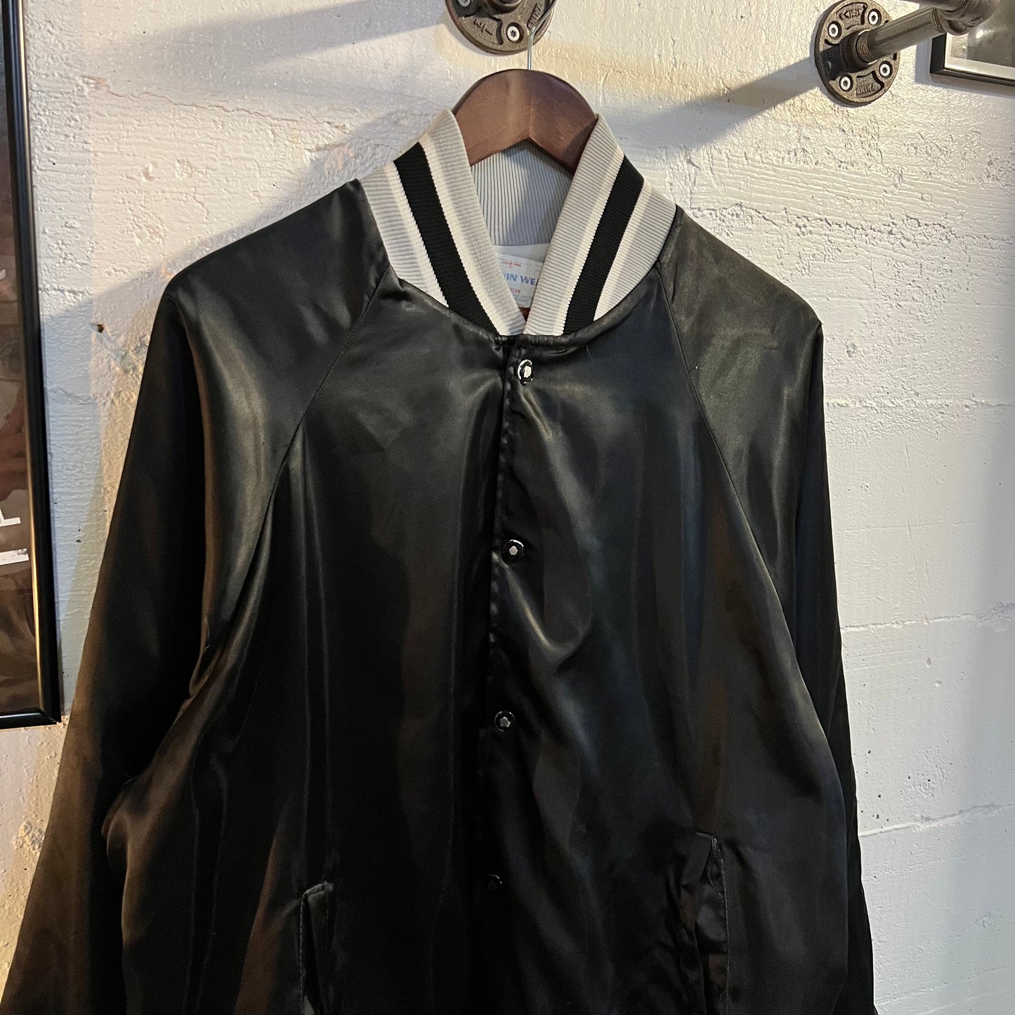 Vintage Win Wear Nylon Bomber Varsity Jacket - Size XL - Made In USA - Black/Gray/White