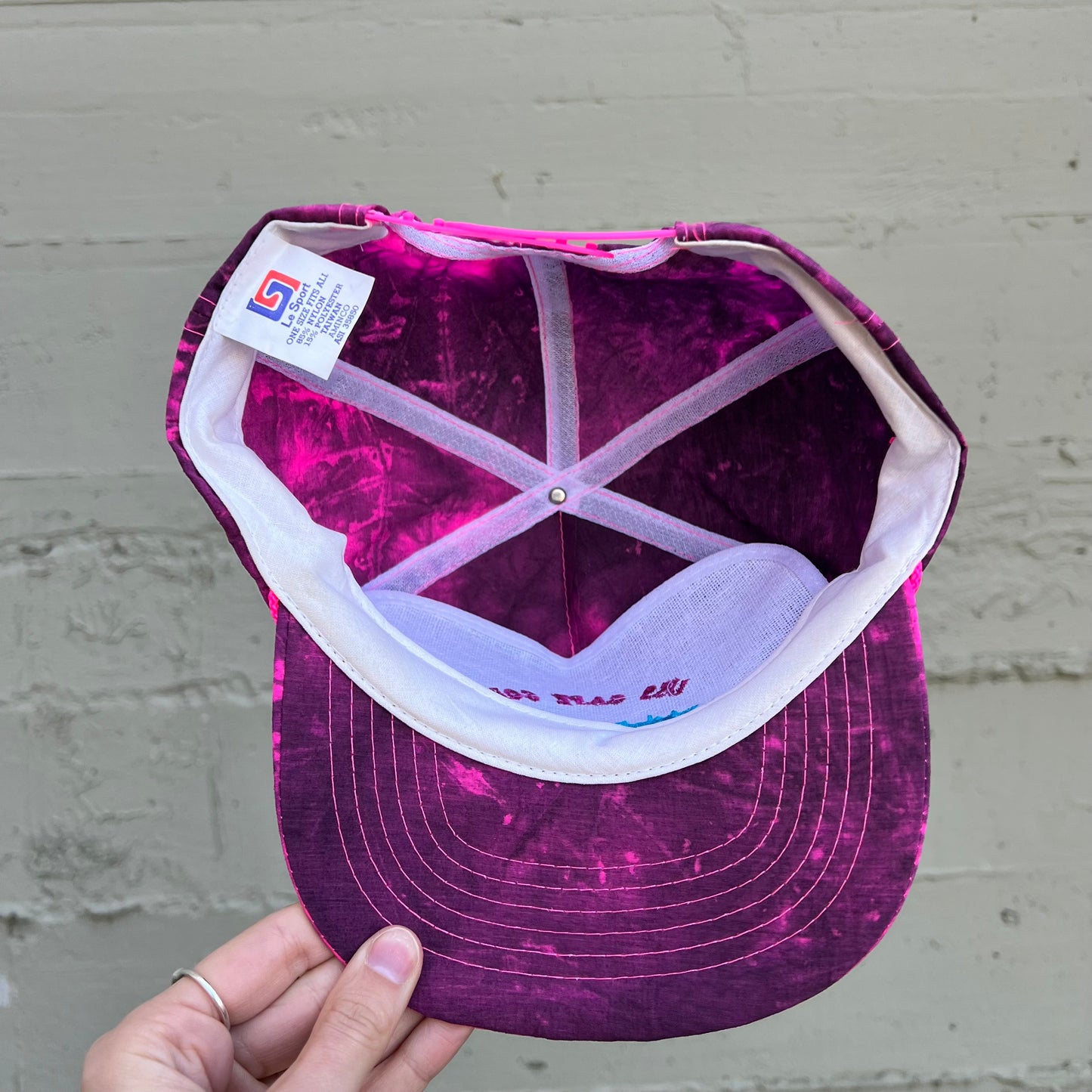 Vintage 90's USS-Cape Cod Embroidered Neon Tie Dye Nylon Snapback Hat - O/S - Pink/Turquoise