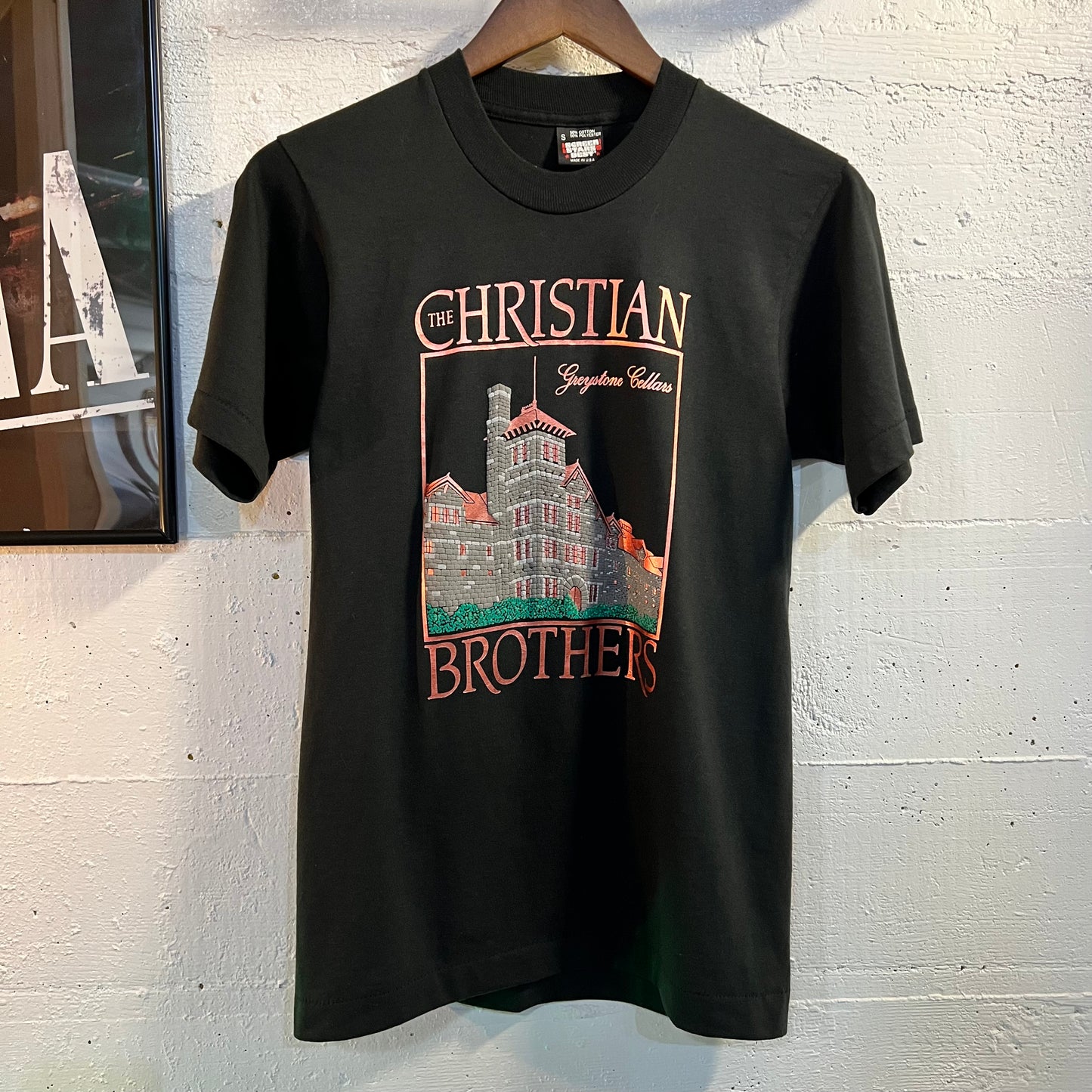 Vintage The Christian Brothers ‘Greystone Cellars’ Puff Print Single Stitch T-Shirt - Size Small - Made In USA - Black/Copper/Multicolor