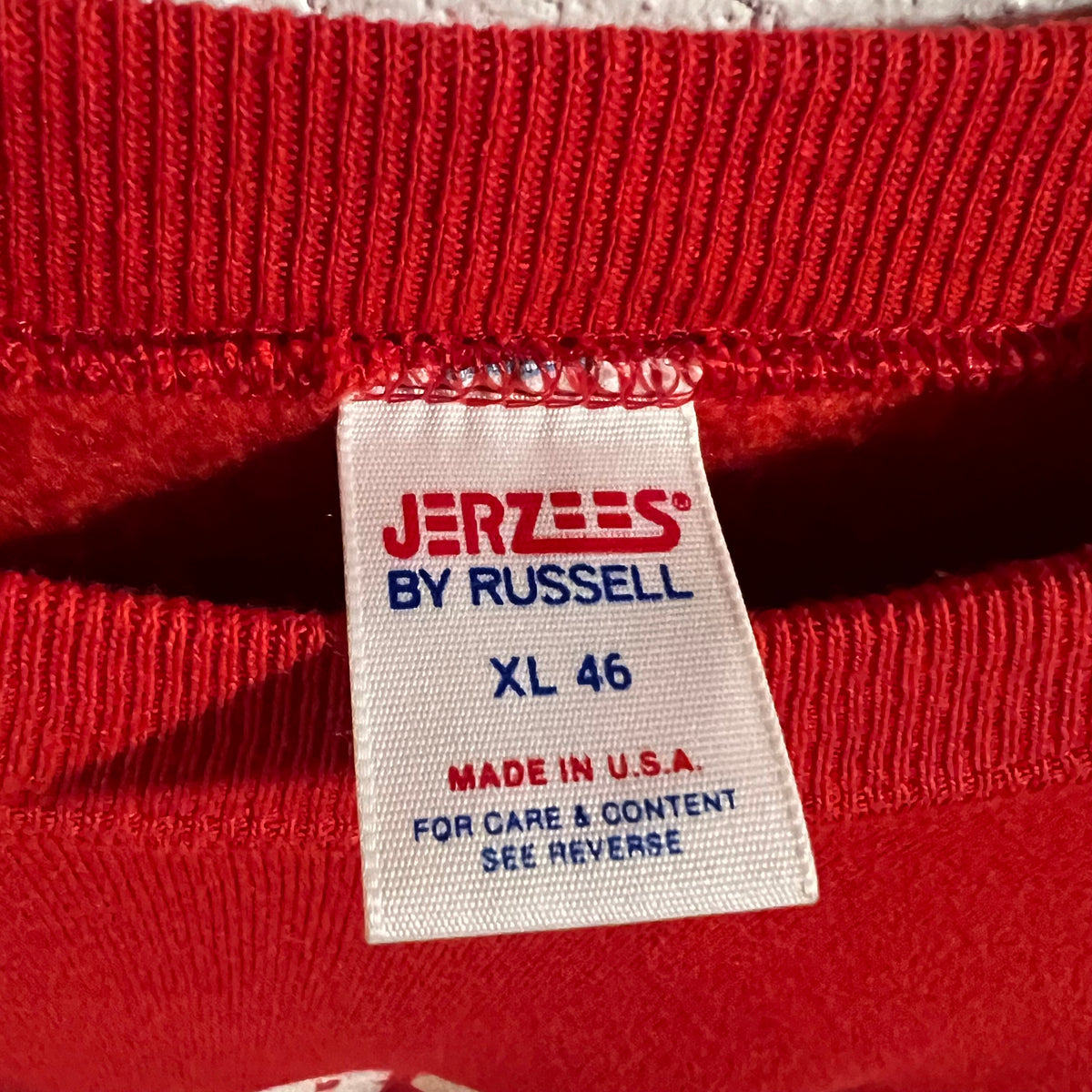 Vintage 80’s Jerzees Property Of Oklahoma Athletic Department Raglan Crewneck Sweatshirt - Size XL - Made In USA - Red/White