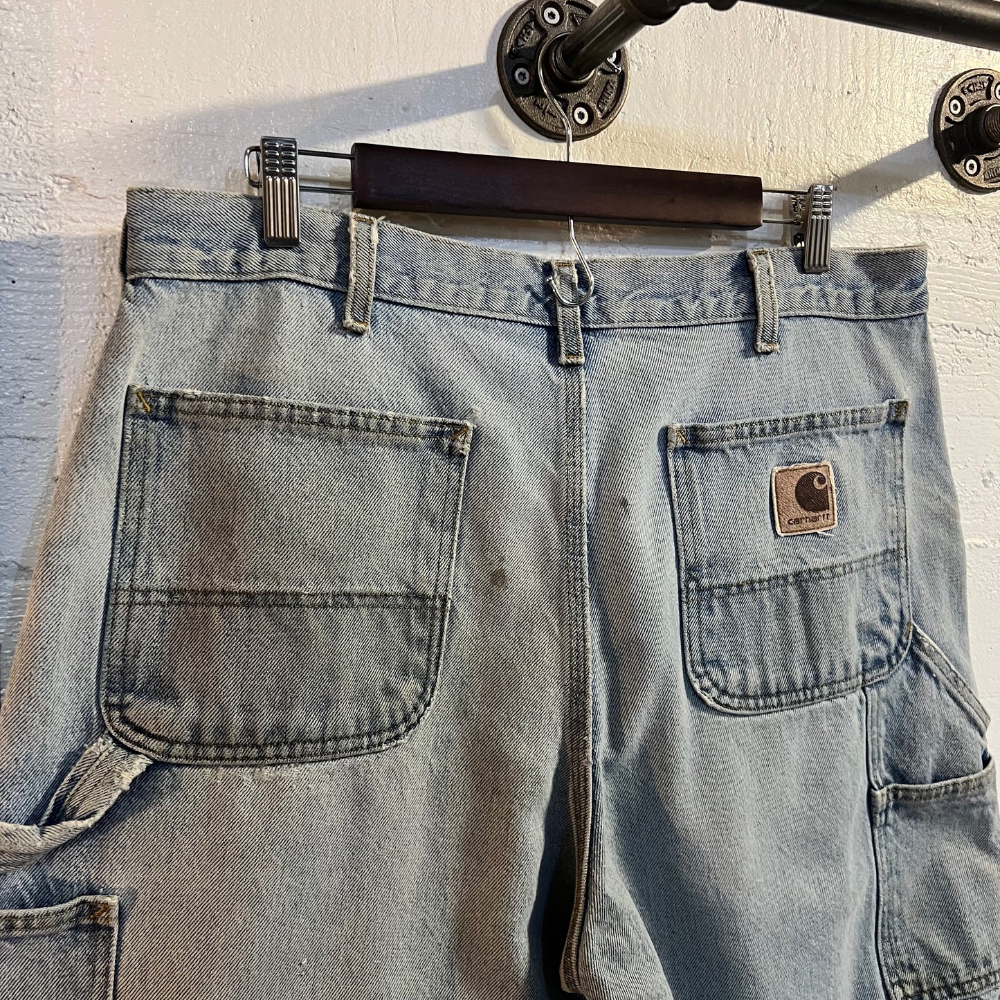 Vintage Distressed Carhartt Denim Cargo Shorts - Size 36 - Faded Light Wash