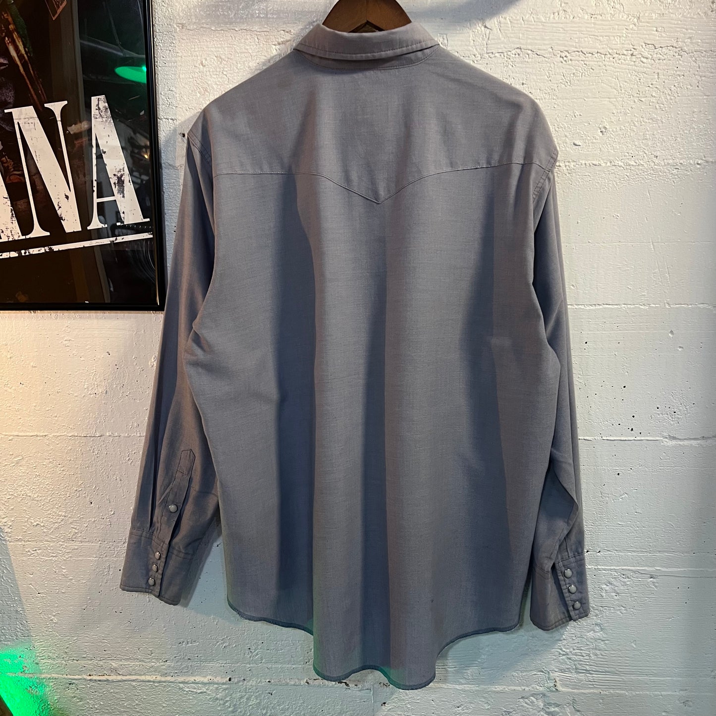Vintage Wrangler Western Chambray Pearl Snap Shirt - Size X-Large (17) - Light Blue