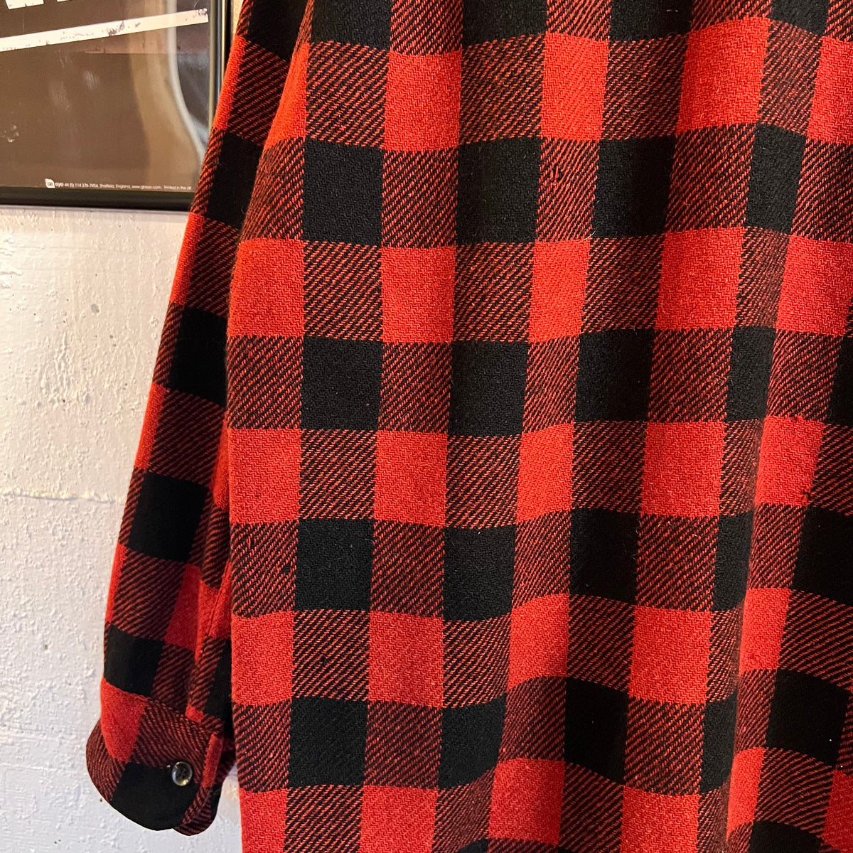 True Vintage Distressed 1940's/1950's Spiegel Workmaster Wool Gusseted Flannel Shirt - Size Large - Made In USA - Red/Black