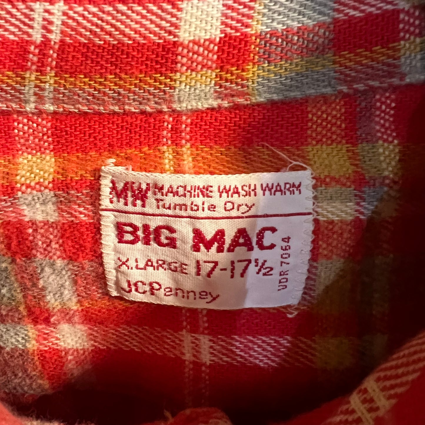 Vintage 1970's JCPenney Big Mac Plaid Flannel Shirt - Size XL - Made In USA - Red/Yellow