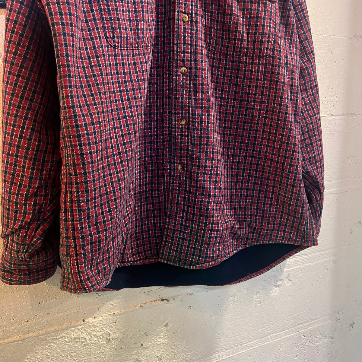 Vintage L.L. Bean Fleece Lined Plaid Flannel Shirt Jacket - Size Large - Made In USA - Red/Blue