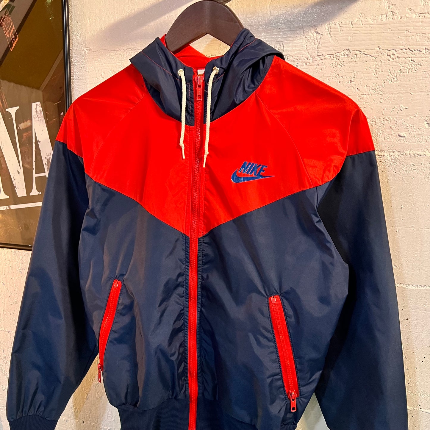 Vintage 1970's/80's Nike Colorblocked Hooded Windbreaker Jacket - Size Small - Made In USA - Red/Blue