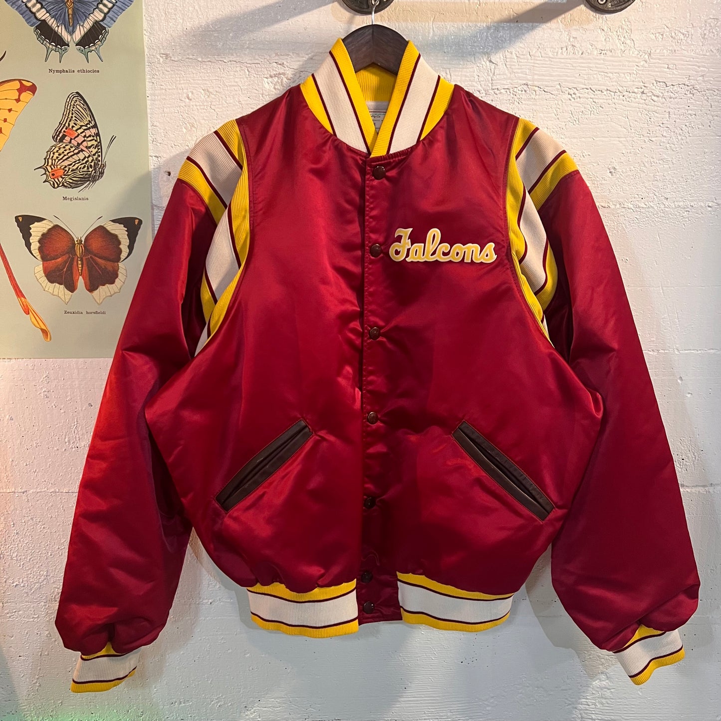 Vintage 1980's Powers Athletic Wear Satin Varsity Jacket - Size Large (42) - Vancouver Prairie Falcons - Union Made UGWA