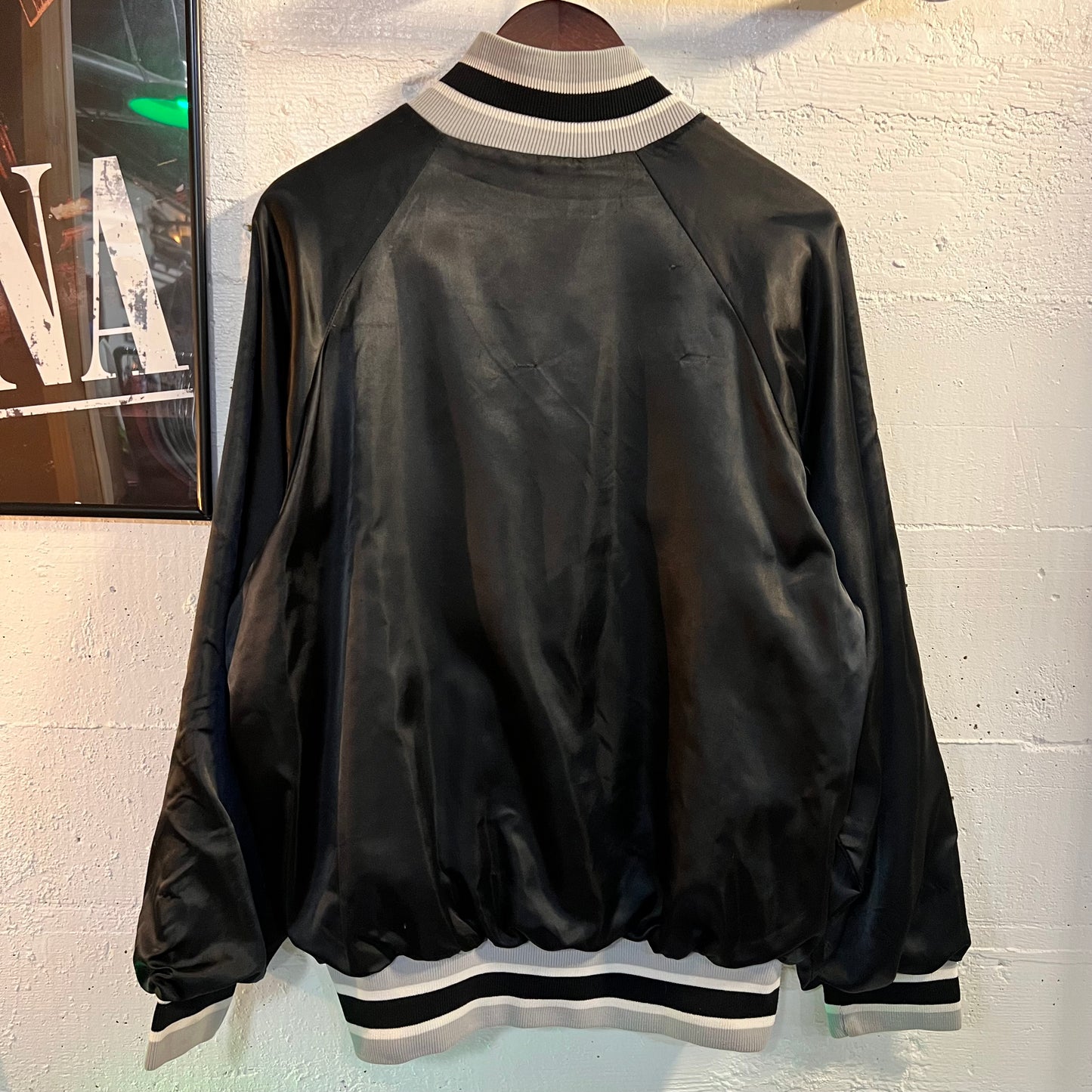 Vintage Win Wear Nylon Bomber Varsity Jacket - Size XL - Made In USA - Black/Gray/White