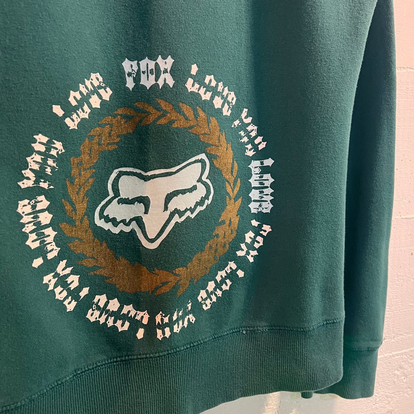 Vintage 2000's Y2K Fox Racing Girls 'You Love Fox' Zip-Up Sweatshirt - Size Large - Teal/White