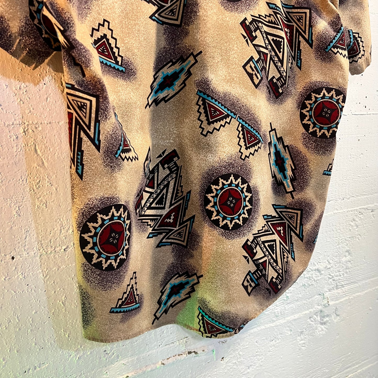 Vintage Frank Southwestern Print Shirt - Size Large - Made In USA - Tan/Earth Tones/Multicolor