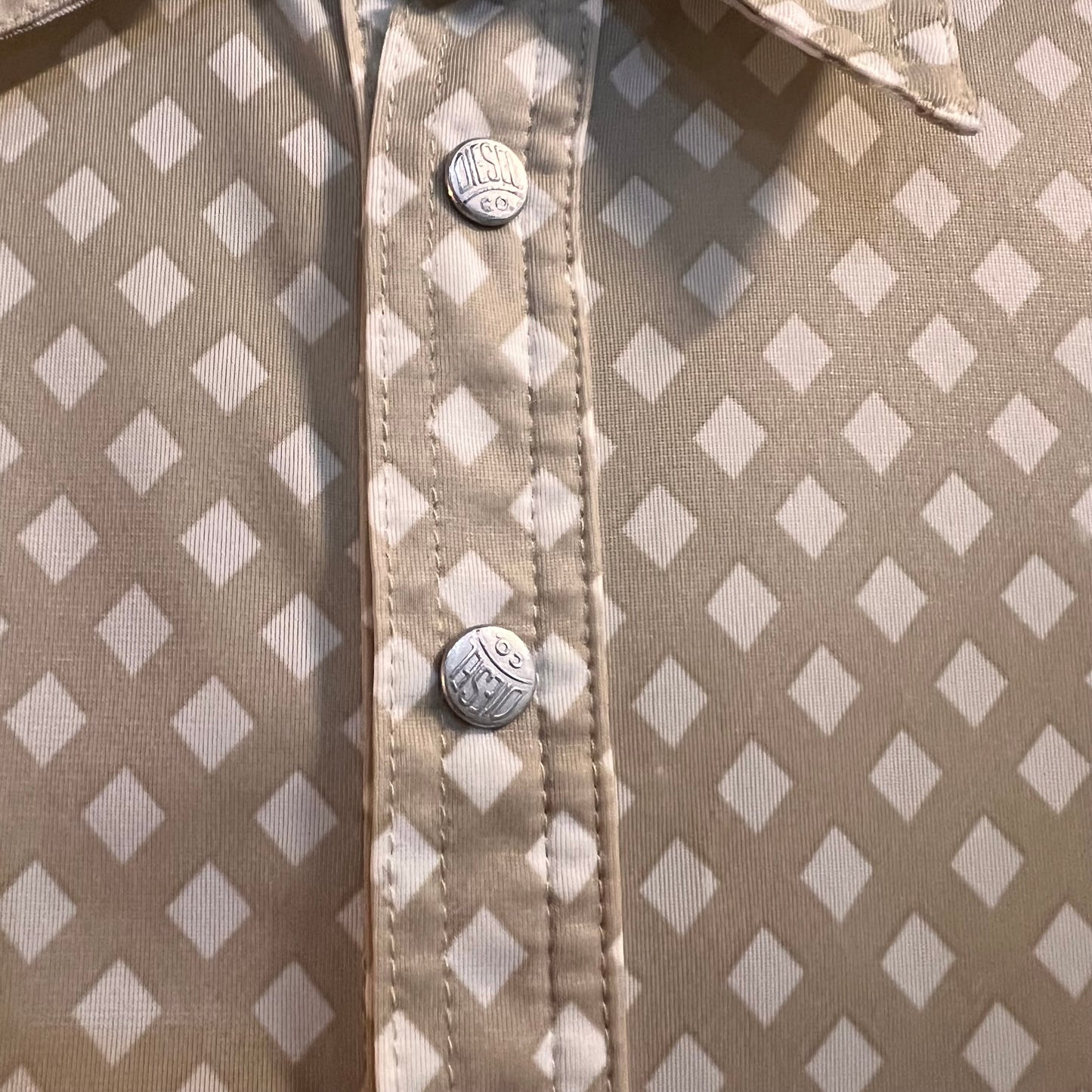 Vintage Diesel Nylon Button-Up Long Sleeve Collard Blouse - Size Small - White/Beige - Made In Italy