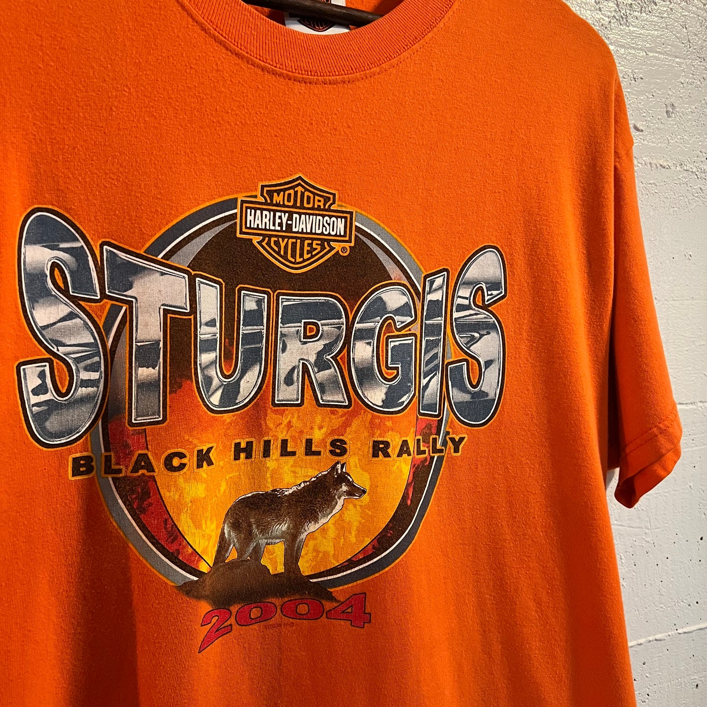 Vintage Y2K Harley Davidson Sturgis SD T-Shirt - Size Large - Made In USA - Blaze Orange