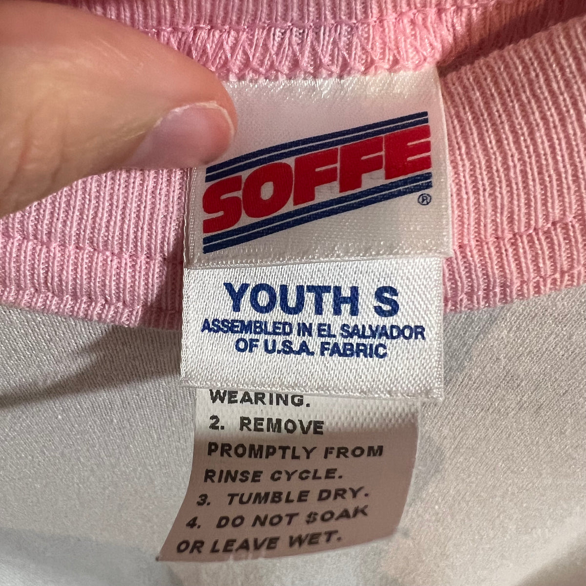 Vintage 90’s/2000’s Soffe Raglan 3/4 Sleeve Baseball Baby T-Shirt - Size Youth Small - White Pink