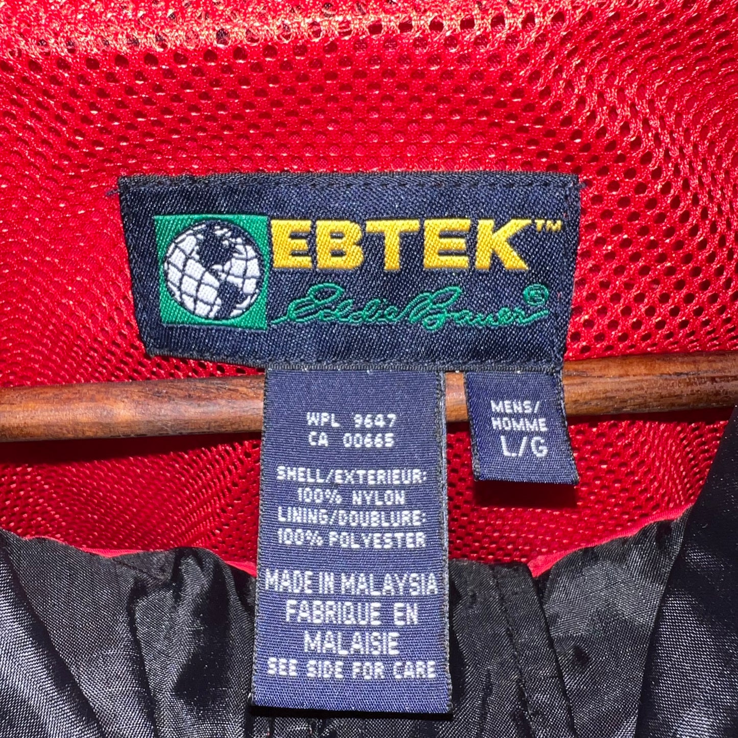 Vintage 90's Eddie Bauer Ebtek Nylon Hooded Windbreaker Jacket - Size Large - Red/Black