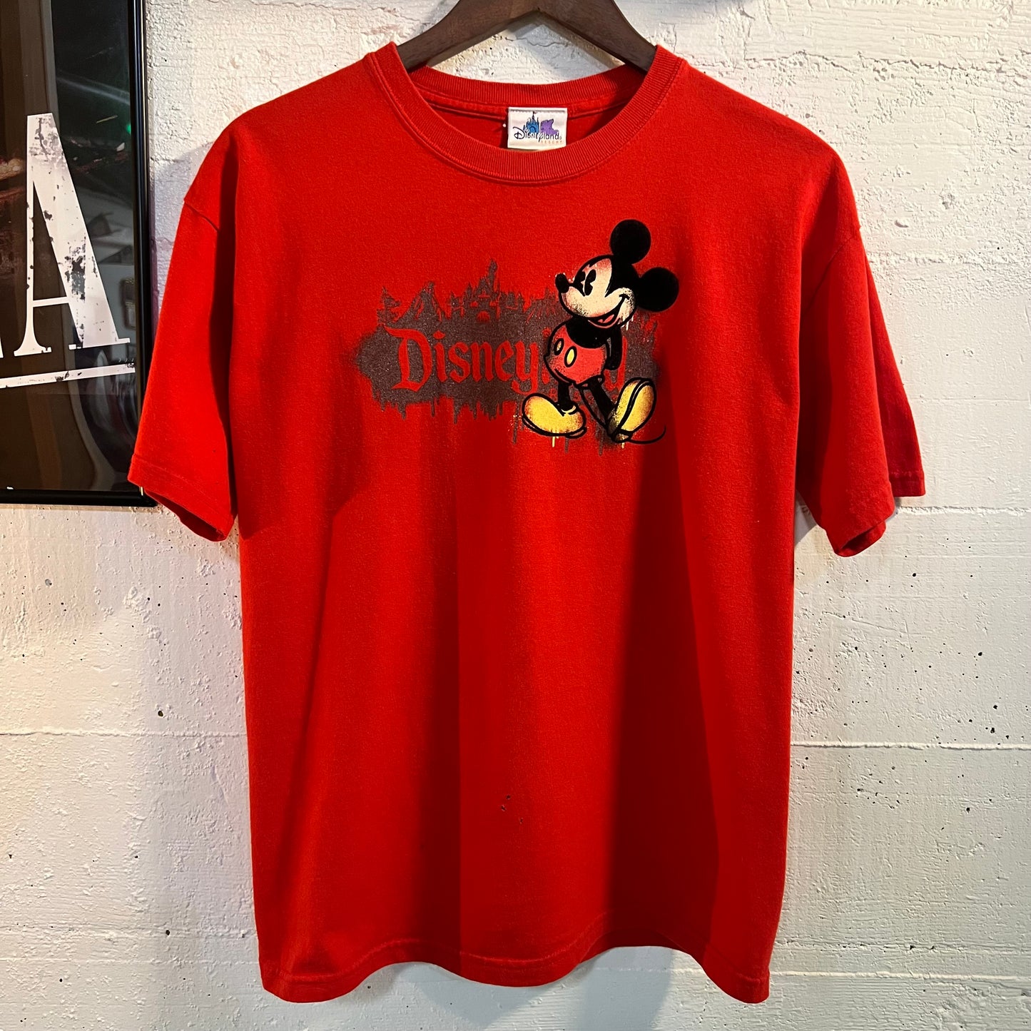 Vintage Distressed Disneyland Felt Mickey Mouse Baby T-Shirt - Size XL - Red