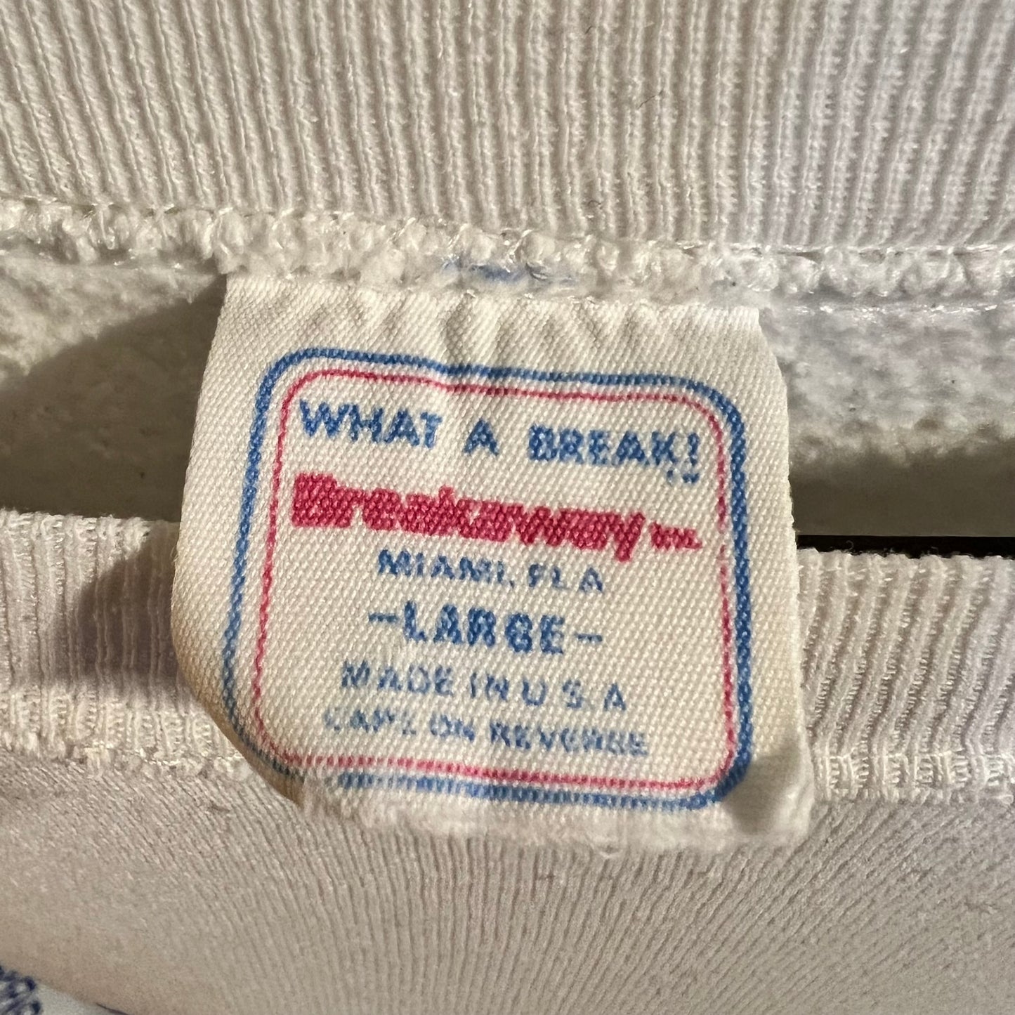 Vintage 80’s Distressed Mackinac Island University Raglan Sleeve Crewneck Sweatshirt - Size Large - Made In USA - White/Blue