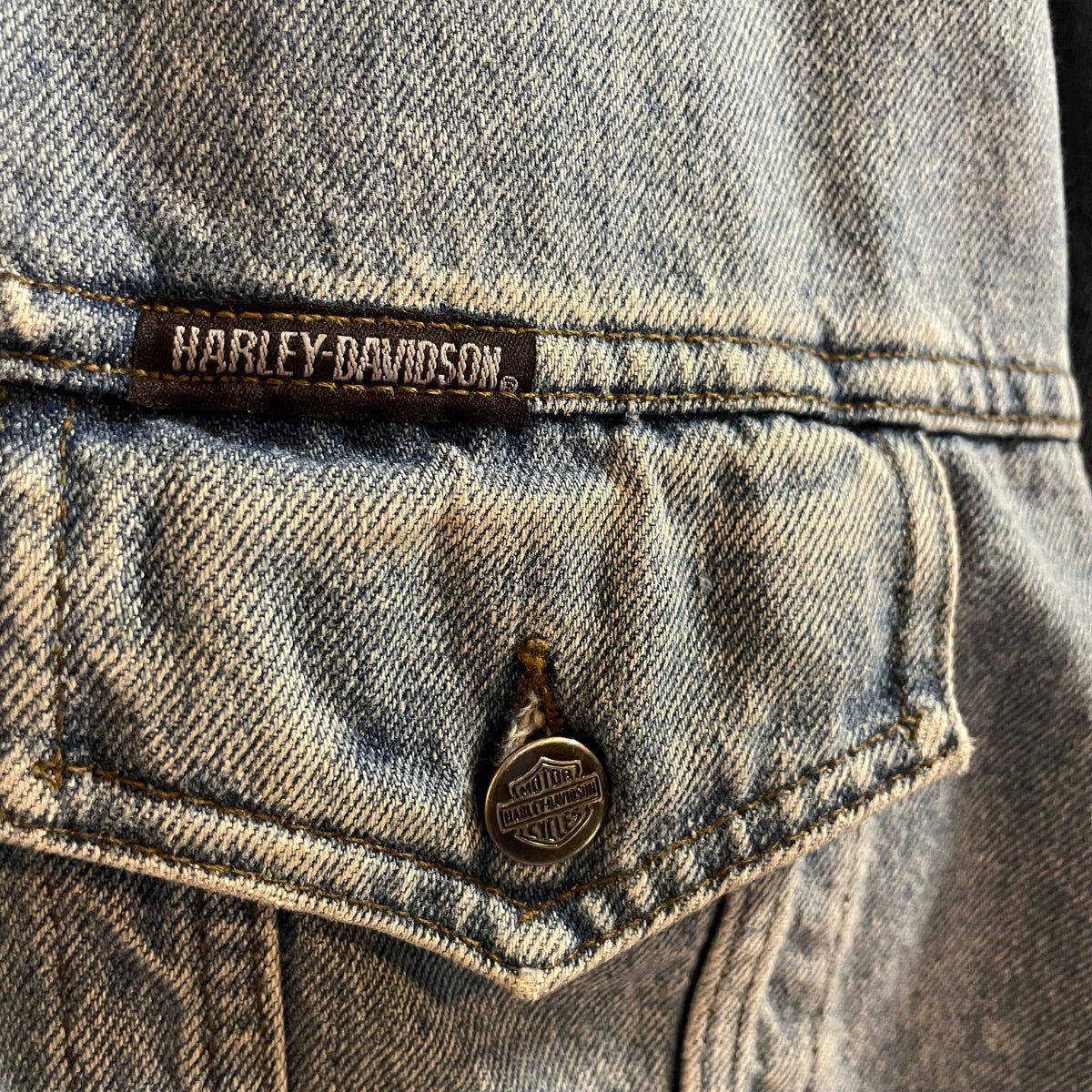 Vintage 90's Harley Davidson Embroidered Bar & Shield Denim Jacket - Size Medium - Made In Canada - 100% Cotton