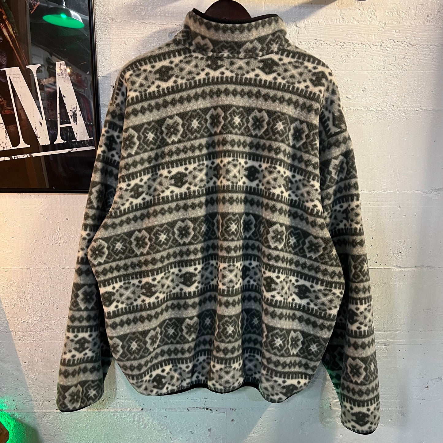 Vintage 90's L.L. Bean Pullover Norwegian Snap Fleece Jacket - Size XXL - Made In USA - Grey/White/Black