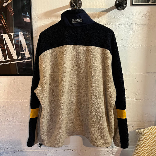 Vintage 90’s Columbia Sportswear Premier Outdoor Zip Up Deep Piled Fleece Jacket - Size XL - Made In USA - Beige/Navy/Yellow