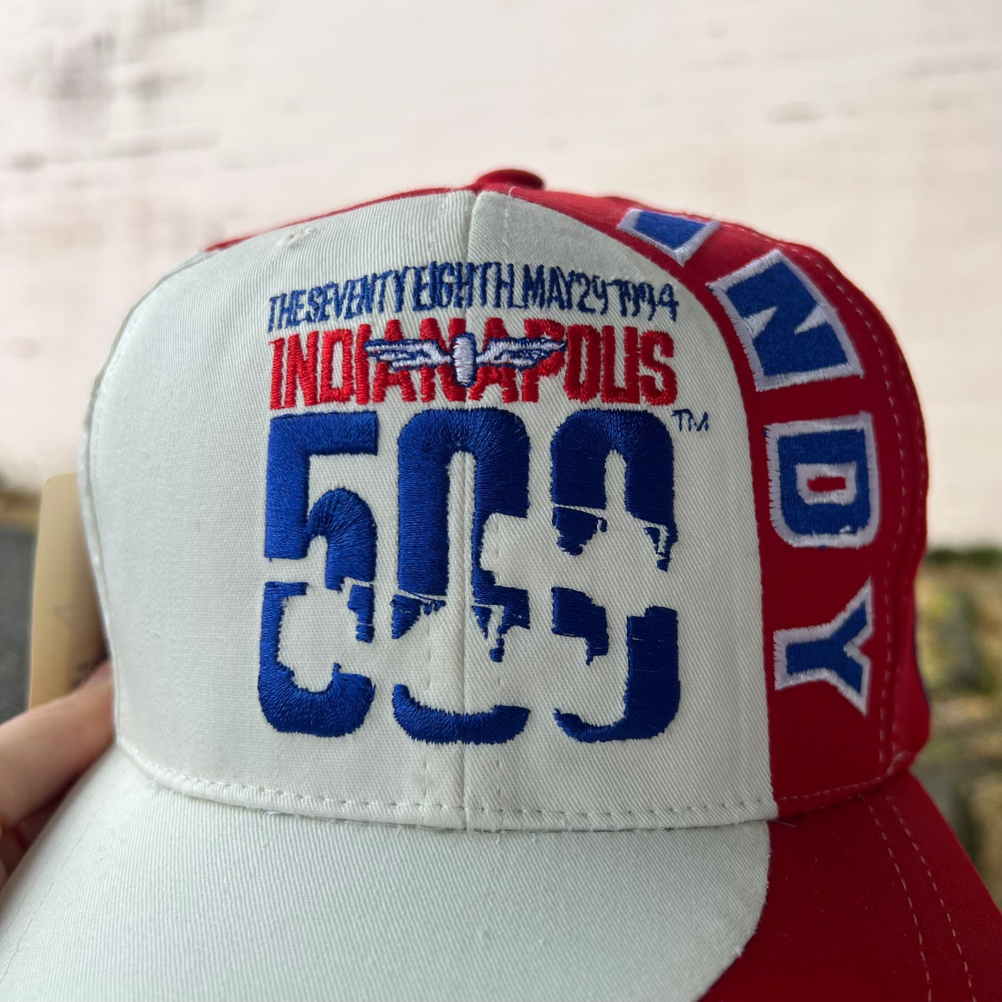 Vintage Deadstock Indianapolis 500 'Indy Car' Embroidered Snapback Hat - O/S - Red/White/Blue