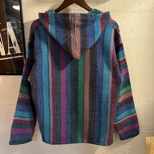 Vintage Molina Baja Hoodie Sweatshirt - Size Small - Made In Mexico - Blue/Multicolor