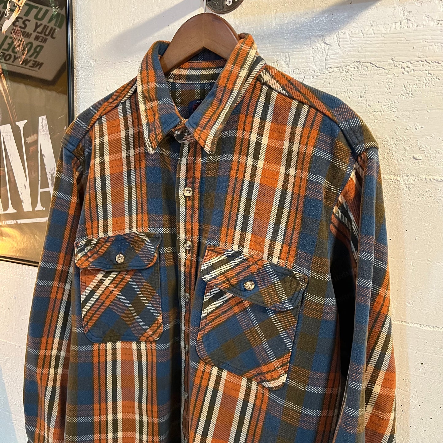 Vintage 90’s Five Brother Heavyweight Plaid Flannel Button Up Shirt - Size XL - Blue/Orange/Brown/White