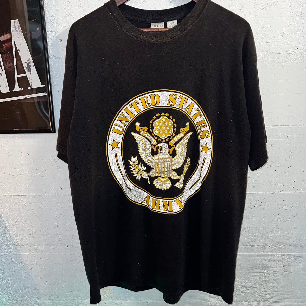 Vintage 90's U.S. Army Reflective Seal Double Sided T-Shirt - Size Large - Made In USA - Faded Black
