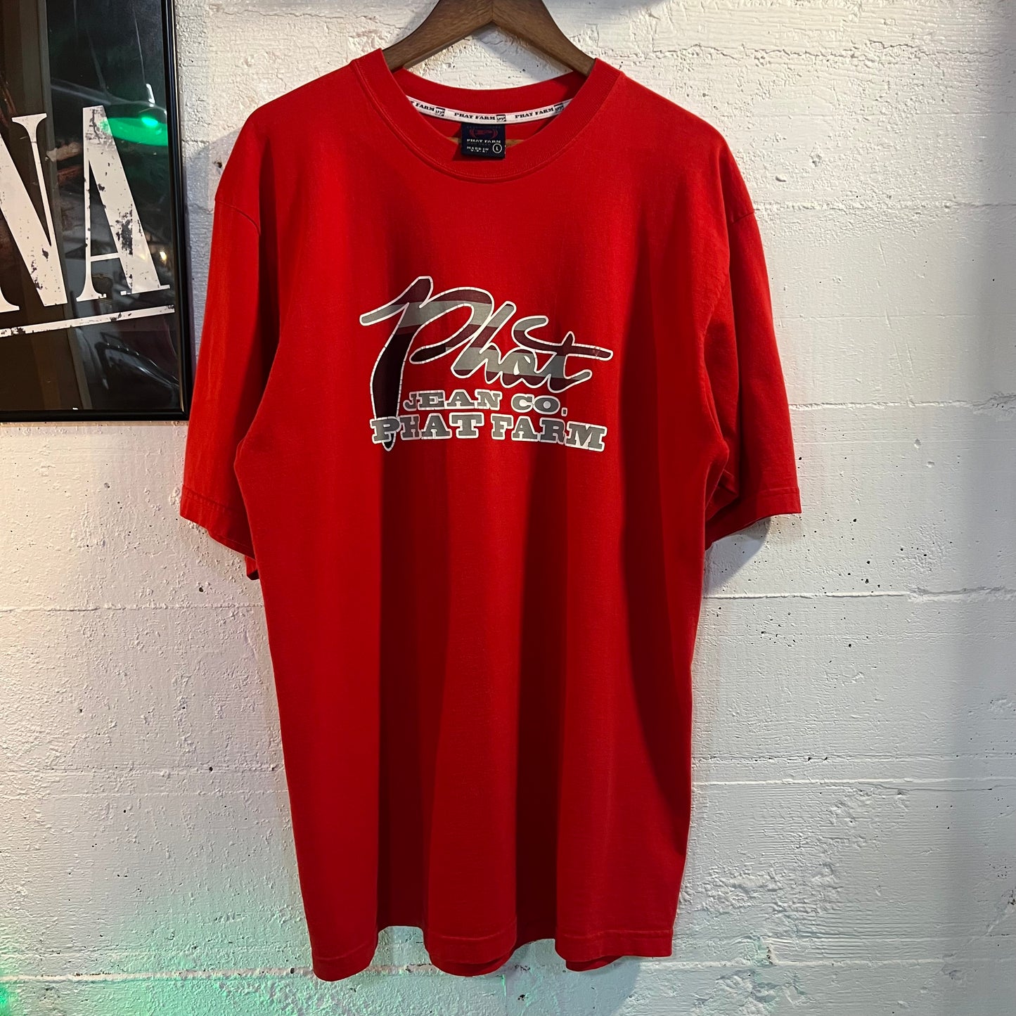 Vintage 90's Phat Farm Jean Co. Spellout T-Shirt - Size Large - Made In USA - Red