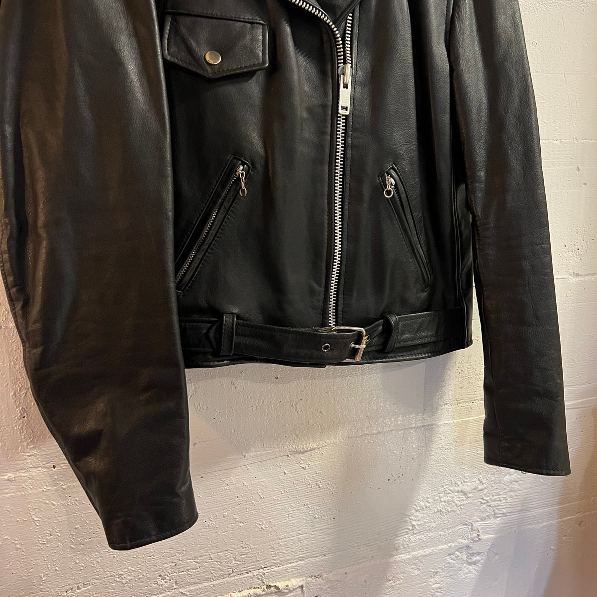 Vintage 1980's Berman's Leather Moto Biker Jacket - Size 14 (Medium) - Genuine Leather - Black