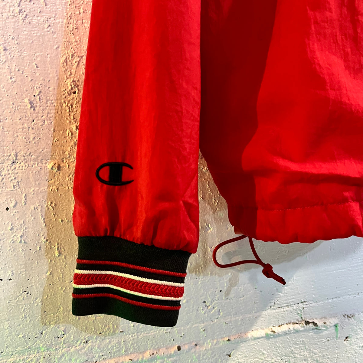 Vintage Distressed 90s Champion 1/4 Zip Up Windbreaker Jacket - Size Medium - Red/Black