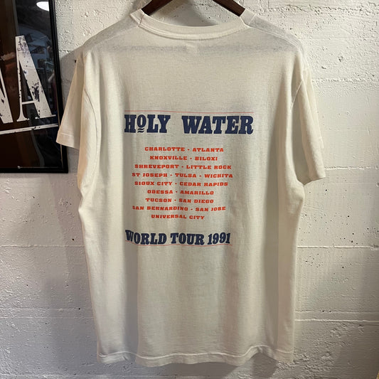 Vintage 1991 Bad Company Holy Water World Tour Single Stitch T-Shirt - Size Large - White/Navy/Orange