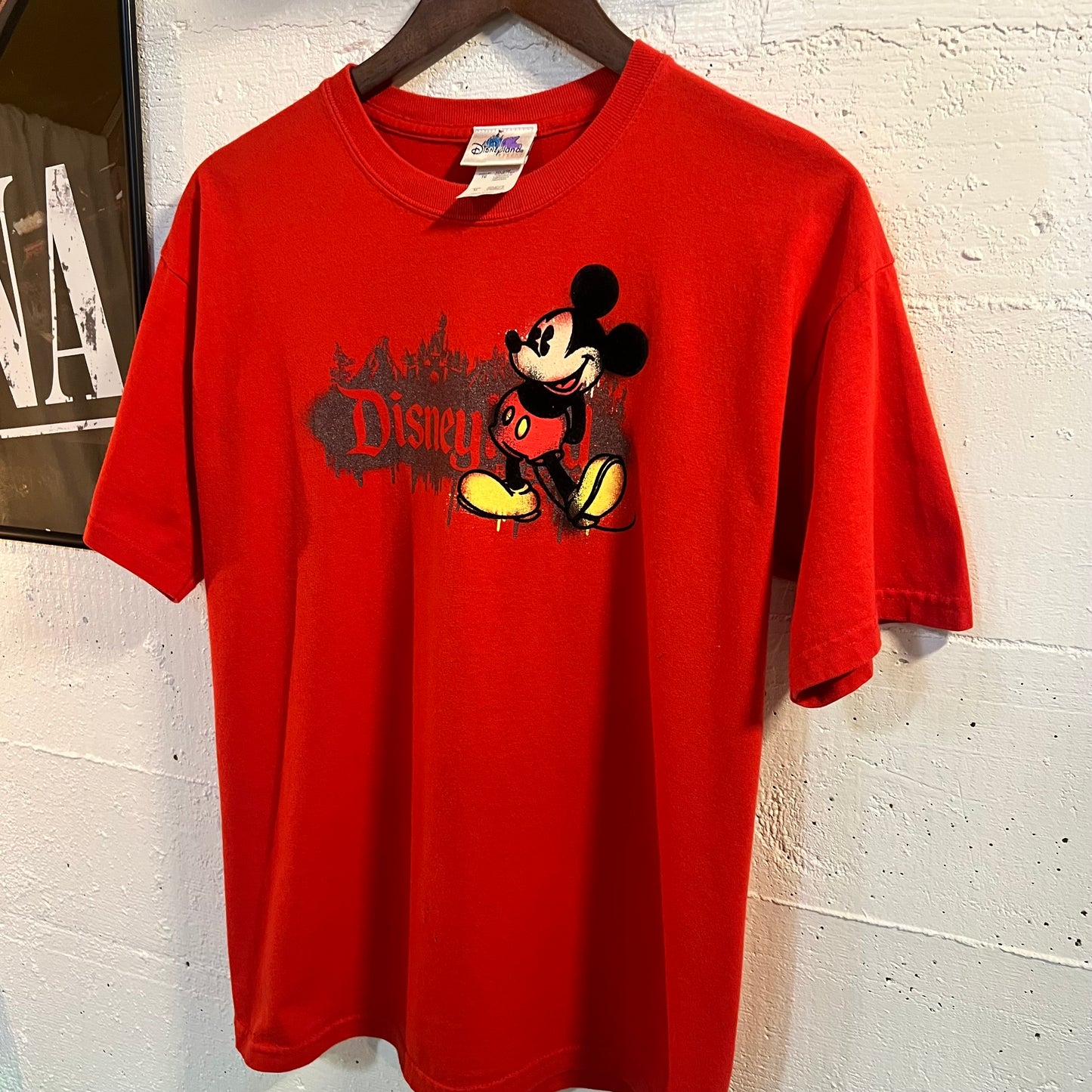 Vintage Distressed Disneyland Felt Mickey Mouse Baby T-Shirt - Size XL - Red
