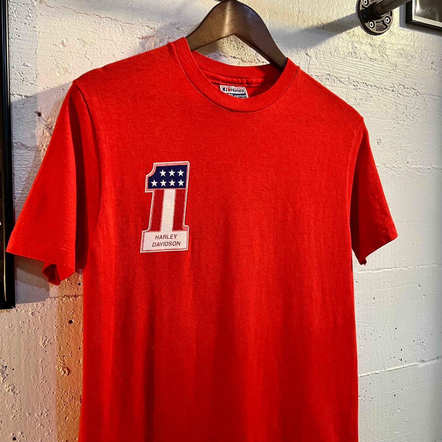 Vintage 1990 Distressed Harley Davidson Voluntown, Ct. Single Stitch T-Shirt - Size Medium - Made In USA - Red