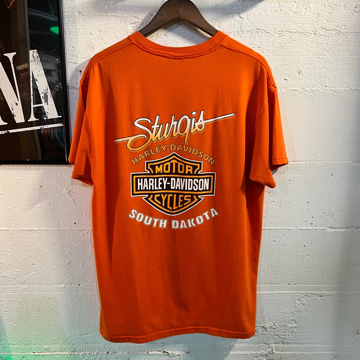 Vintage Y2K Harley Davidson Sturgis SD T-Shirt - Size Large - Made In USA - Blaze Orange