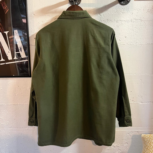 True Vintage 1970's U.S. Army OG-107 Cotton Sateen Class 1 Shirt - Size Large (16.5x32) - Made In USA - Cotton Sateen - Olive Drab
