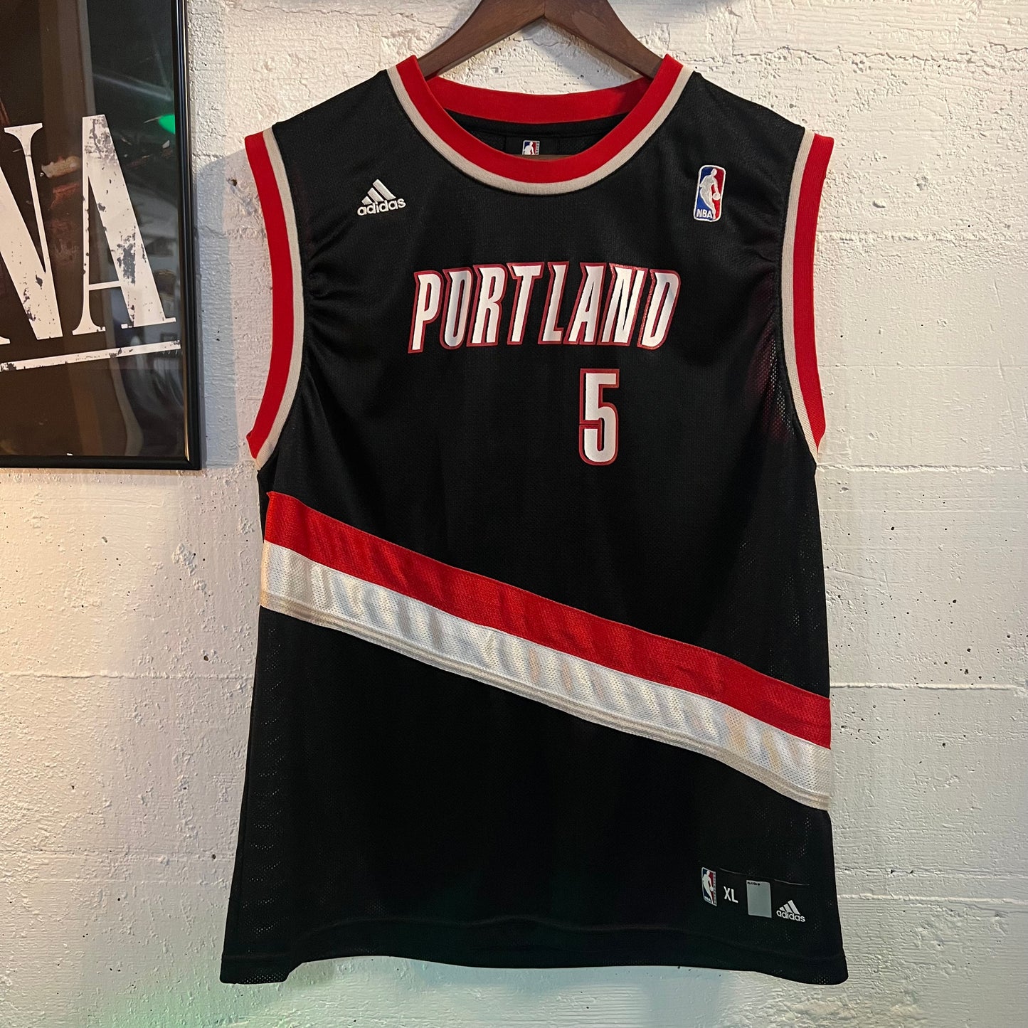 2000’s Adidas Portland Trailblazers ‘Fernandez #5’ Mesh Basketball Jersey - Size Youth XL - Black/Red/White