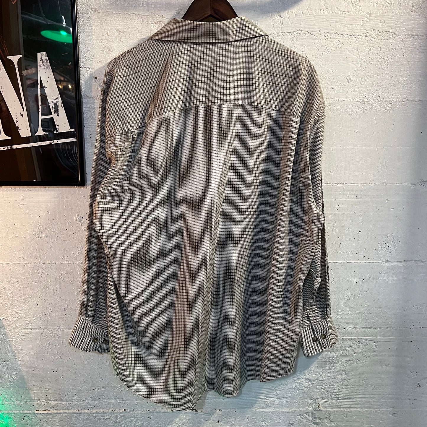 Vintage 90's Yves Saint Laurent Plaid Style Button Up Shirt - Size Large (16.5-32/33) - Off-White/Tan/Black