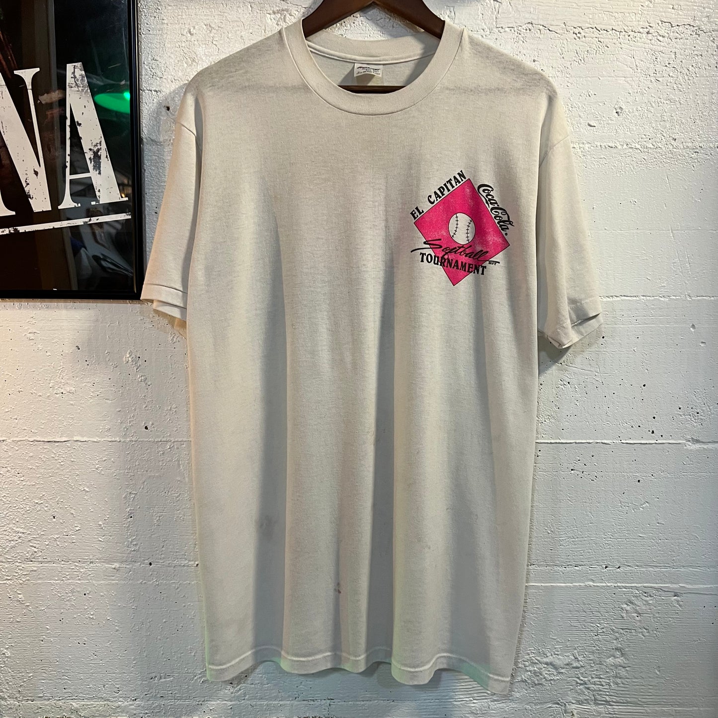 Vintage Distressed Coca-Cola Softball Tournament Single Stitch T-Shirt - Size XL - Made In USA - White