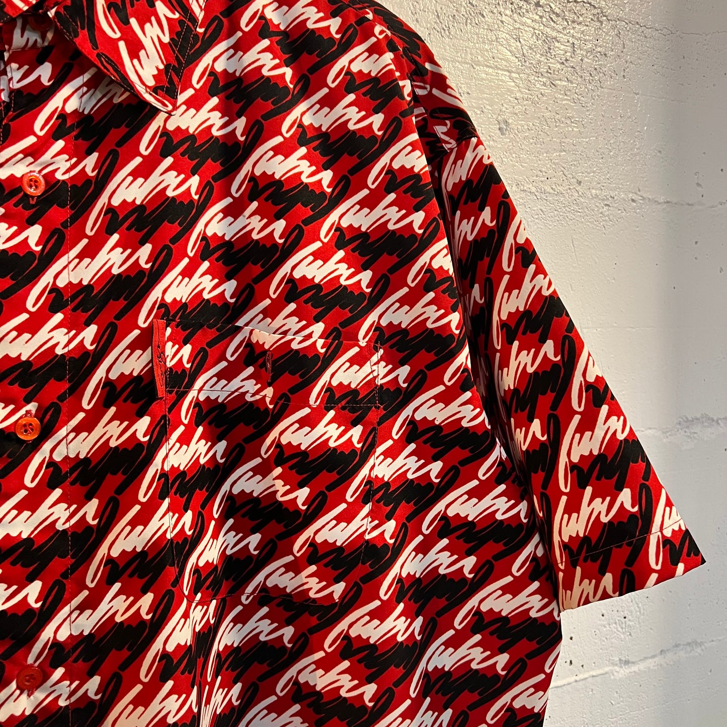 Vintage 90's All Over Print Fubu Short Sleeve Button Up Shirt - Size XL - Red/Black/White