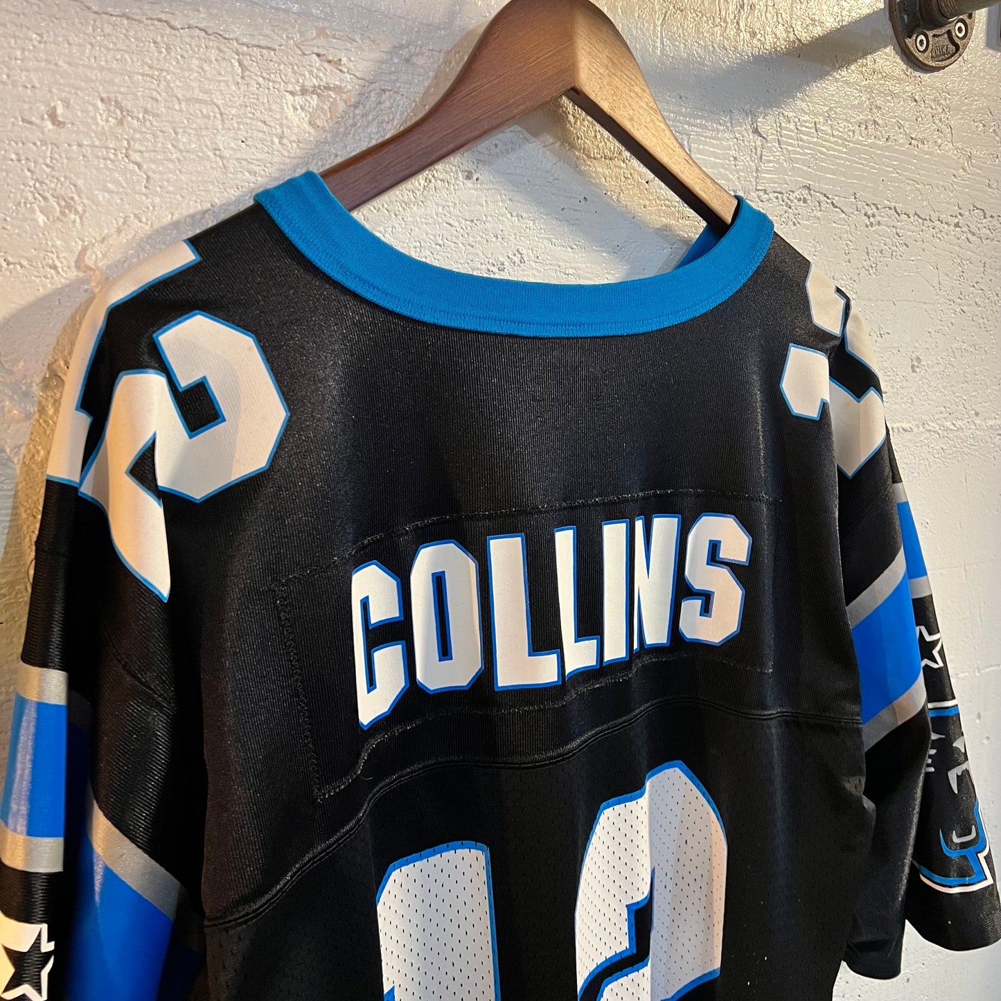 Vintage 90’s Starter Carolina Panthers ‘Collins #12’ Football Jersey - Size Large - Black/White/Blue